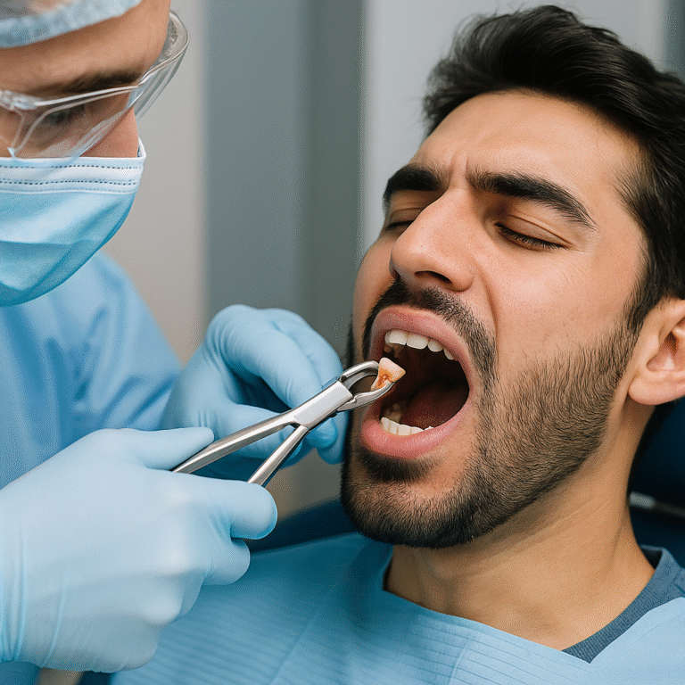 An impacted tooth extraction refers to the removal of a tooth (often a wisdom tooth) that is trapped beneath the gum or bone and cannot erupt normally.
