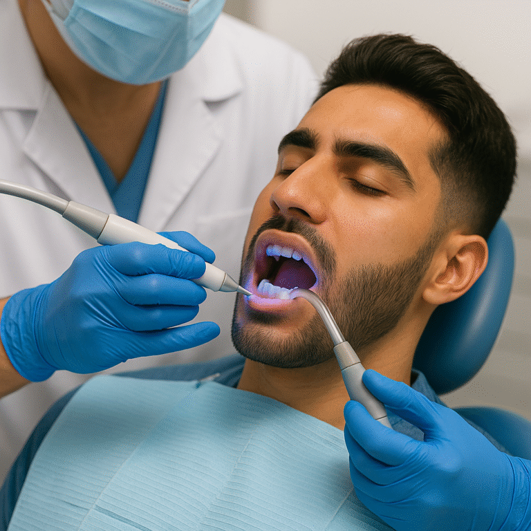 Dental scaling is a professional cleaning procedure that removes plaque, tartar, and bacteria from the tooth surfaces and beneath the gumline, helping prevent gum disease and maintain oral health.